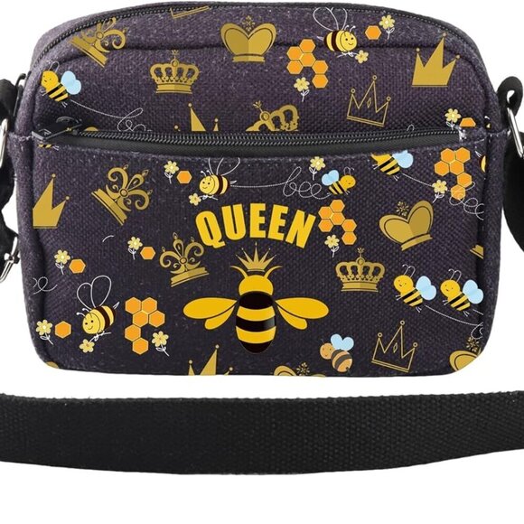 Handbags - Queen Bee Canvas Crossbody Bag Small Zipper Purse for Women or Men